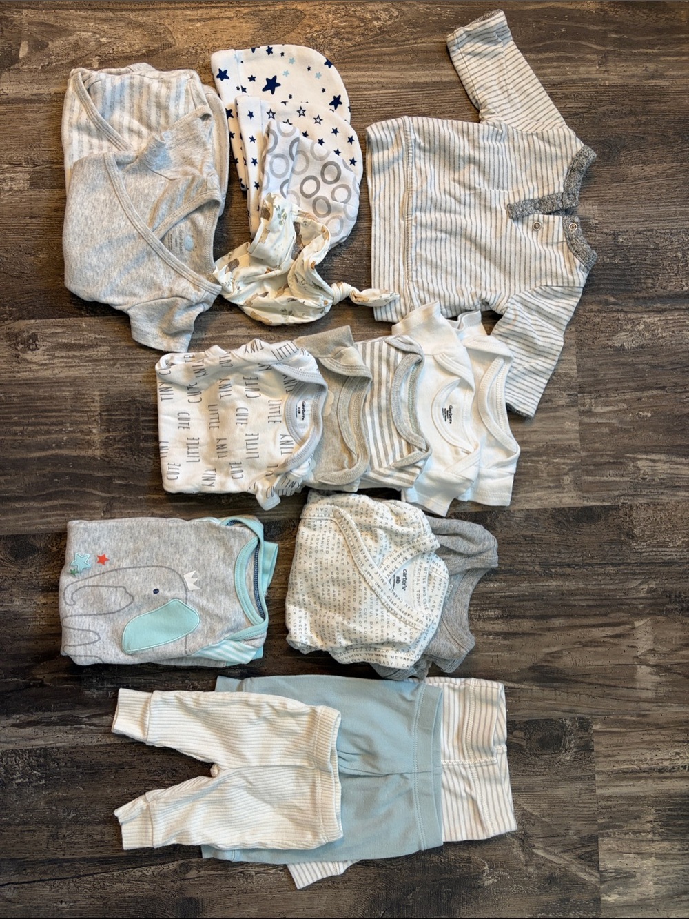 Neutral & Light Blue Baby One-Piece and Outfit Bundle